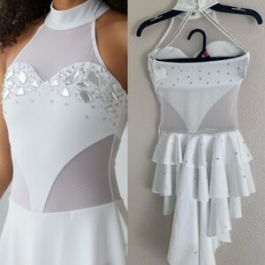 Kelle solo dance costume white custom leotard dress rhinestone illusion MC child